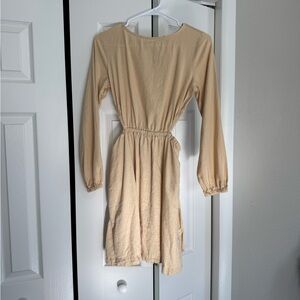 Beige Long Sleeve Side Cutout Dress - Size XS